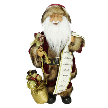 16" Woodland Standing Santa Claus Christmas Figure with Name List and Gift Bag