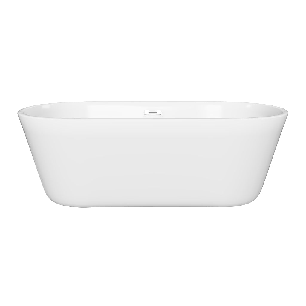 Marine 67 in. Classic Series Acrylic Freestanding Soaking Bathtub in Glossy White with Chrome-Plated Drain Cover & Pop Up-Overflow Hole