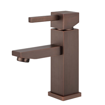 Commercial Single Handle Bathroom Faucet W/ Drain Assembly - Brown Bronze