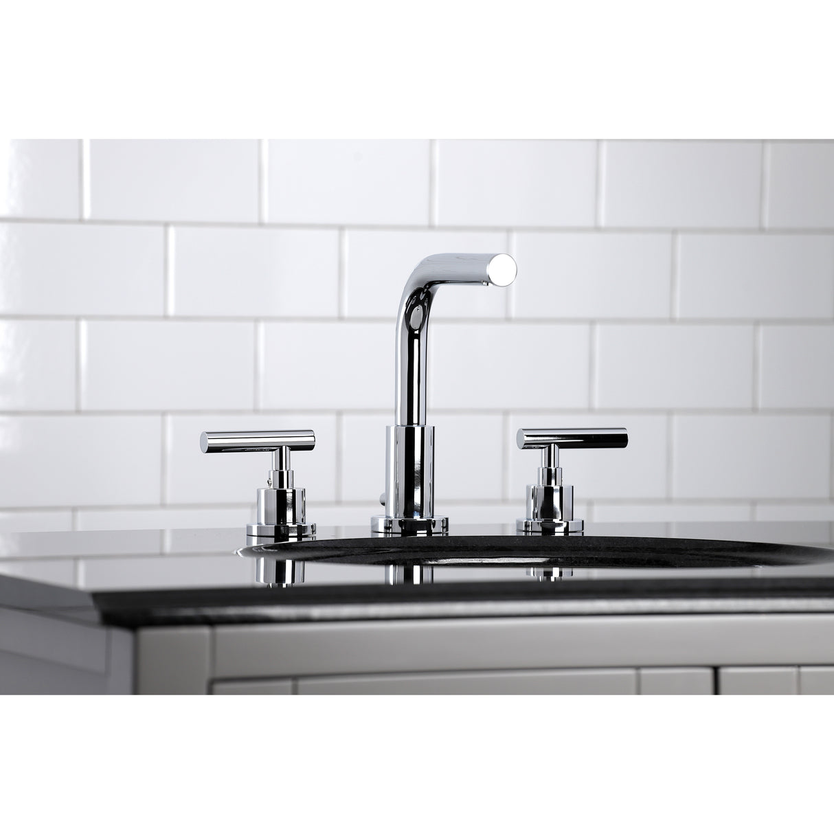 Manhattan Modern Widespread Bathroom Faucet with Brass Pop-Up