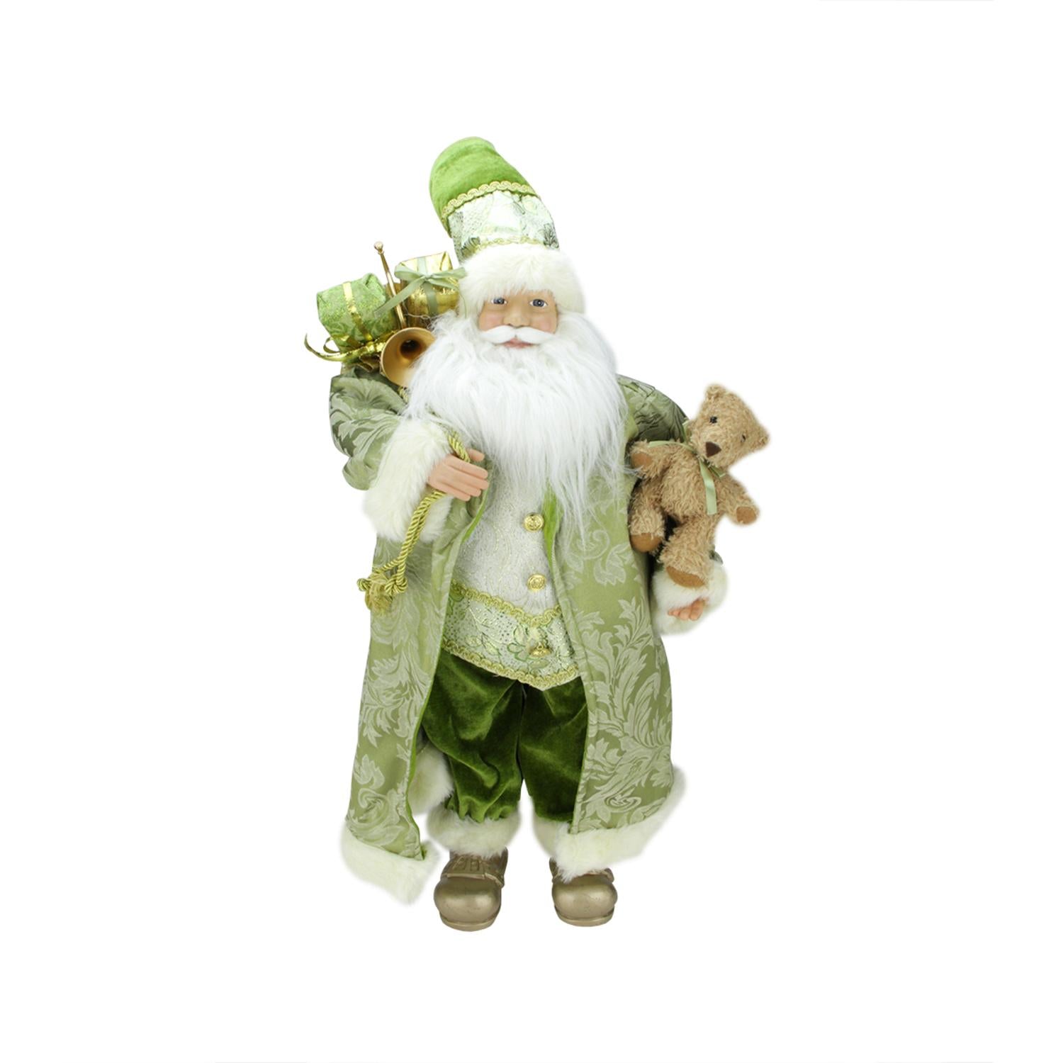 24" St. Patrick's Irish Standing Santa Claus Christmas Figure with Teddy Bear and Gift Bag