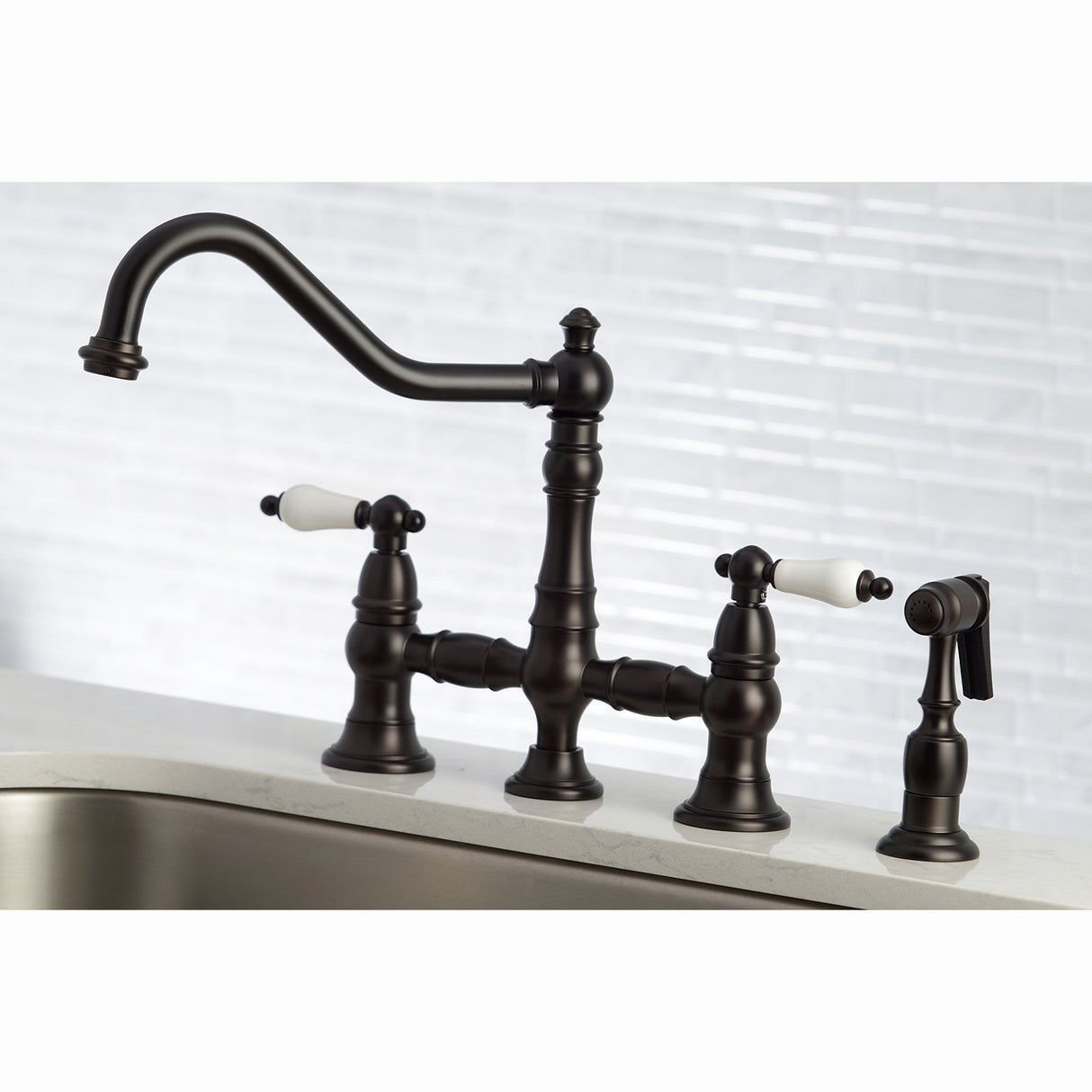 Restoration 8" Bridge Kitchen Faucet With Sprayer