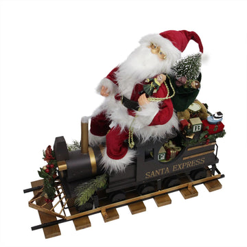 22" Statuesque Santa Express Train Christmas Figure on Wooden Railroad Track Base