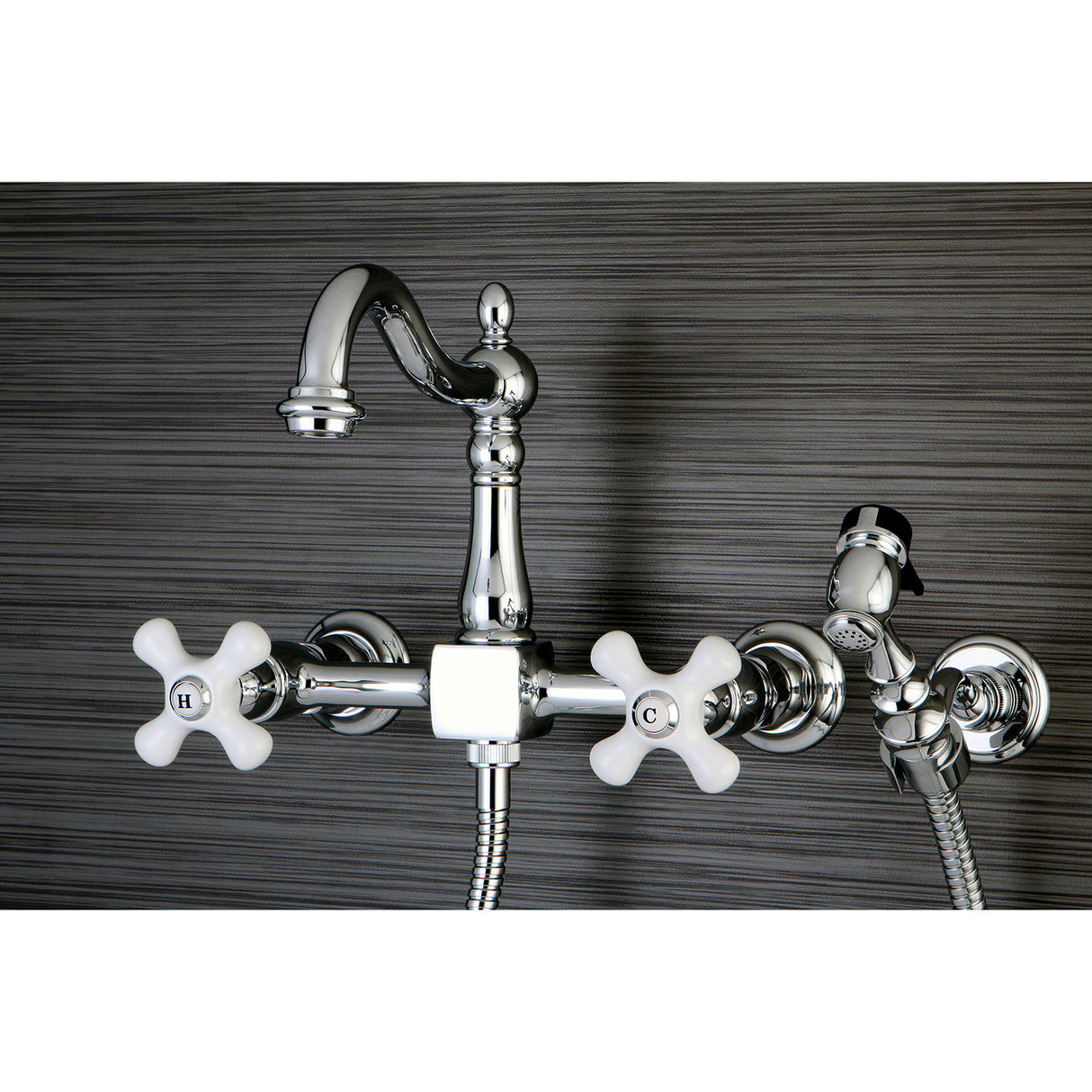 Heritage Wall Mount Bridge Kitchen Faucet W/ Brass Sprayer