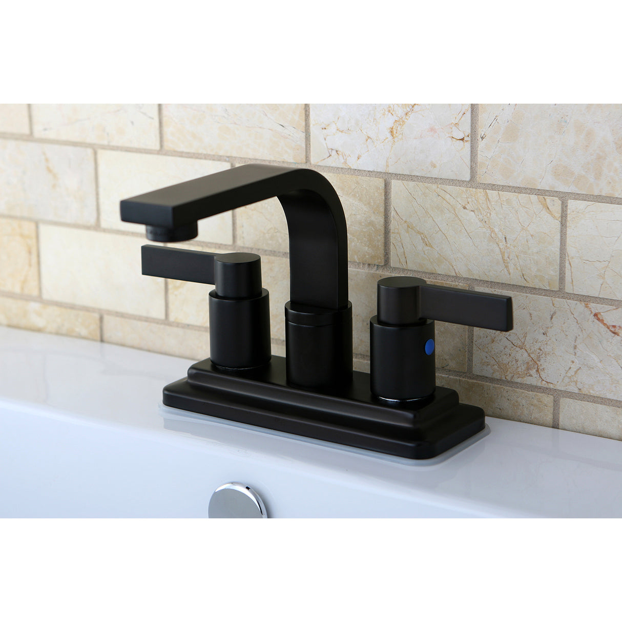 NuvoFusion 4 In. Centerset 2-Hole Double Handle Deck Mount Bathroom Sink Faucet With brass push pop-up