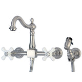 Heritage Wall Mount Bridge Kitchen Faucet W/ Brass Sprayer