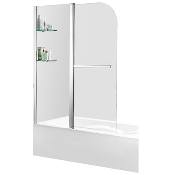 Galleon Series 48 in. W x 58 in. H frameless hinged Glass bathtub door with 6mm Clear Tempered Glass in Brushed Nickel