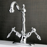 Tudor Two-handle Single Hole Deck Mount Bathroom Sink Faucet with Brass Pop Up and Cover Plate