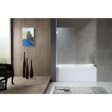 34 in. W x 58 in. H Frameless Hinged Glass Bathtub Door with 10mm Clear Tempered Glass - Chrome