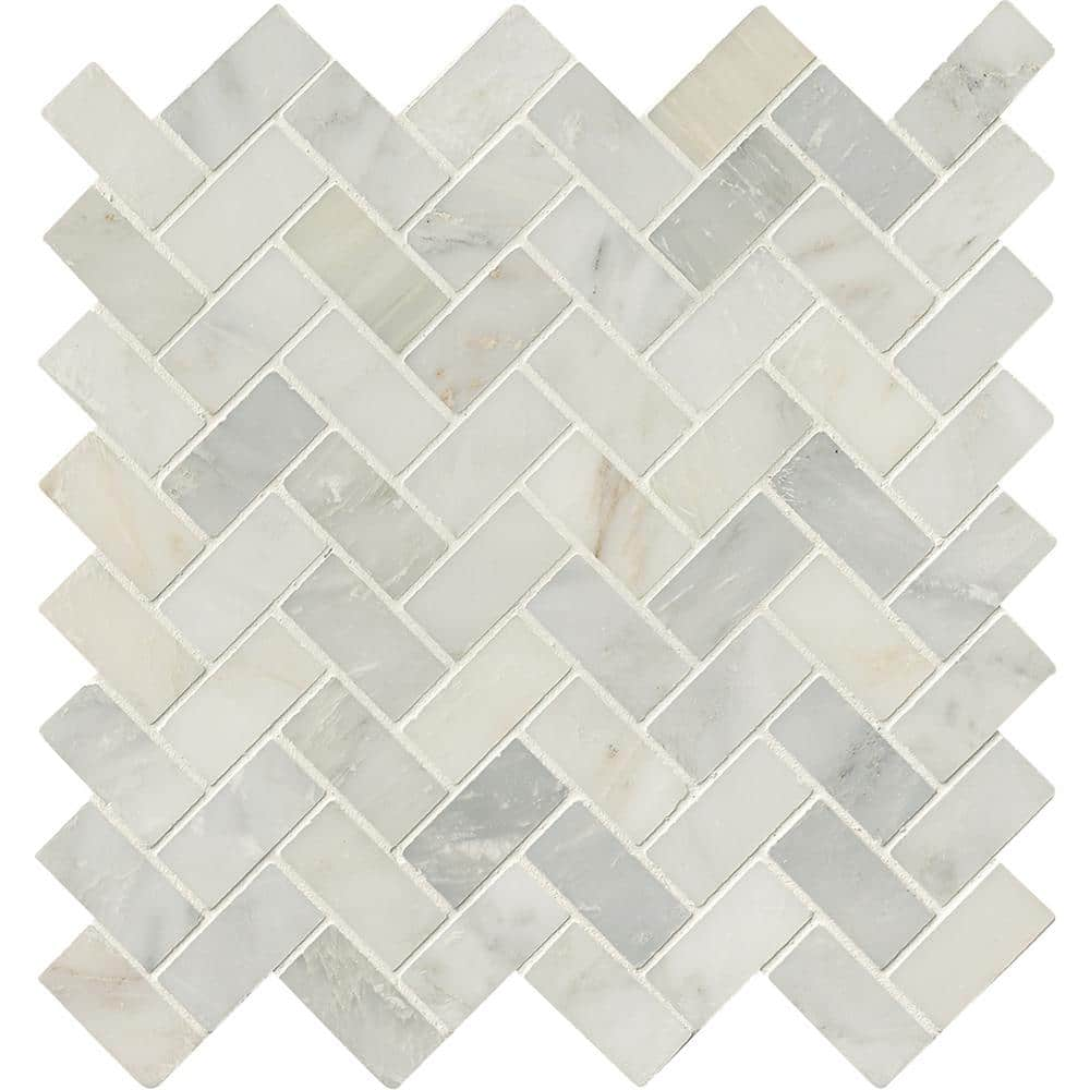 12" X 12" Arabescato Carrara Herringbone Honed Cool White Pattern Mosaic Sheet (9.4SQ FT/CTN)