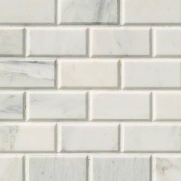 2" X 4" Arabescato Carrara Beveled, Honed Cool-White Marble Subway Joint Mosaic Tile (10SQ FT/CTN)