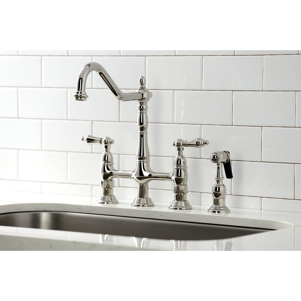 Heritage Bridge Kitchen Faucet with Brass Sprayer