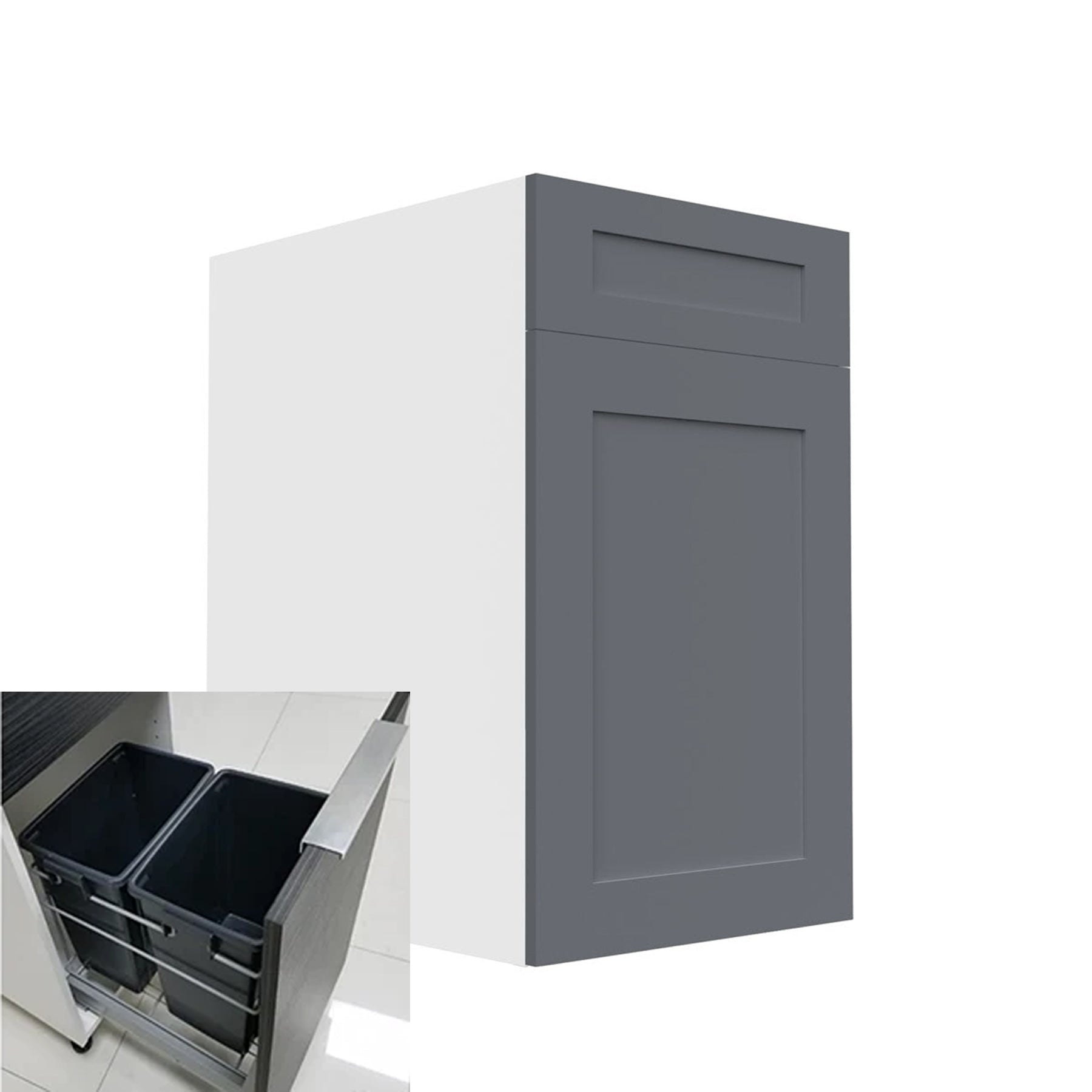 RTA - Grey Shaker - Single Door Waste Basket Cabinets | 18"W x 30"H x 23.8"D
