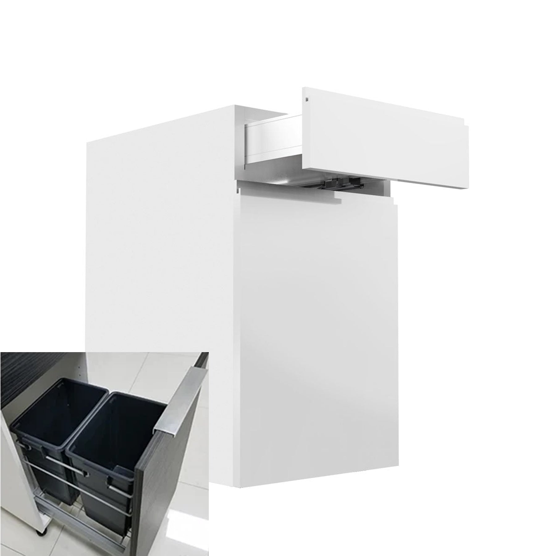 RTA Kitchen Cabinet - Lacquer White - Single Door Waste Basket Cabinet | 18"W x 34.5"H x 23.8"D
