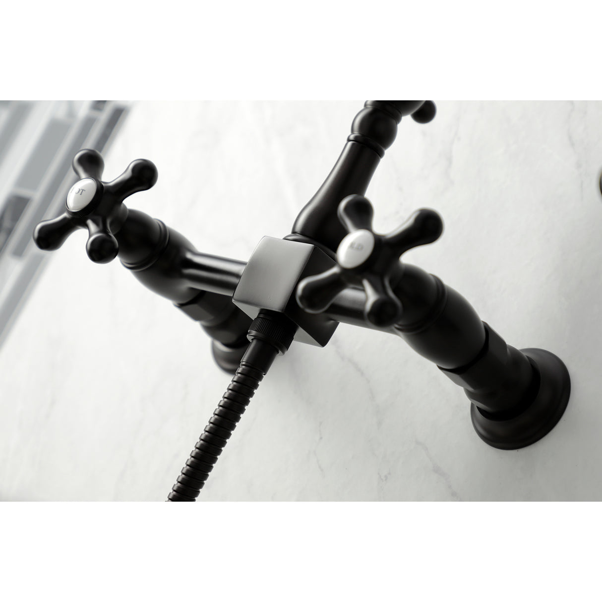 Heritage Wall Mount Bridge Kitchen Faucet with Brass Sprayer