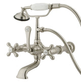 Vintage 7" Wall Mount Tub Faucet With Hand Shower In Metal Cross Handle