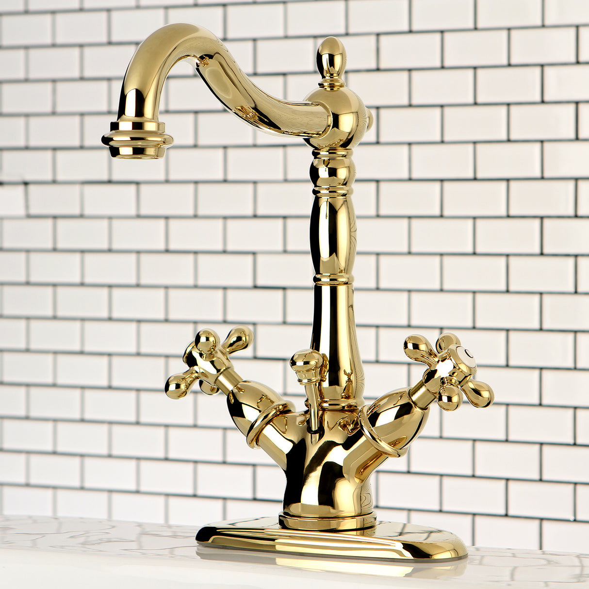 Two-handle Single Hole Deck Mount Bathroom Sink Faucet with Brass Pop-up and Cover Plate