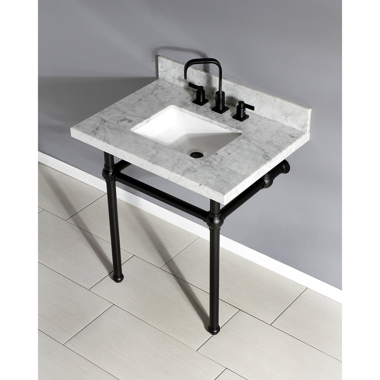 Templeton Vanity with Sink & Brass Feet Combo, 30" x 22", Carrara Marble