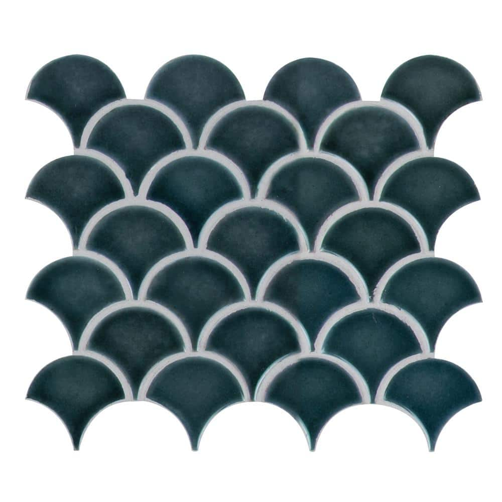 10" X 13"Azul Scallop Glossy Blue Porcelain Mosaic Sheet (9.1SQ FT/CTN)