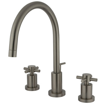 Concord Widespread Bathroom Faucet W/ Brass Pop Up Drain Assembly & Metal Cross Handles