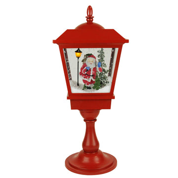 25.25" Lighted Musical Santa Claus Snowing Red Table Top Christmas Street Lamp