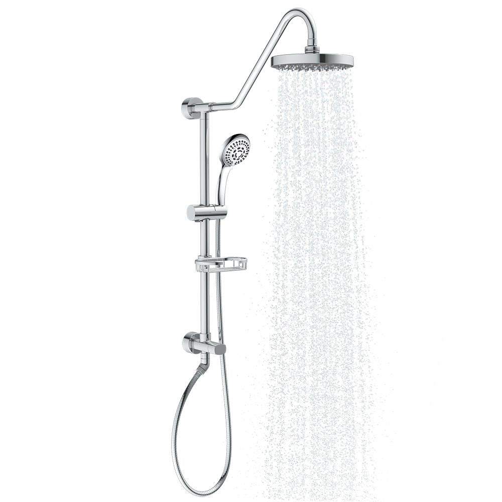 Rain Shower System W/ 8" Showerhead - 36.25"H X 8"W X 23.75"D - Brass - Adjustable Brass Slider - Surface Mounted Shower Systems