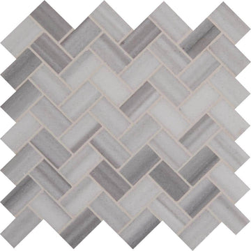 12" X 12" Bergamo Herringbone Polished Light Gray Marble Mosaic Sheet (9.4SQ FT/CTN)
