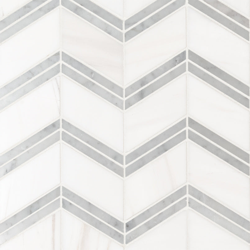 12" X 12" Bianco Dolomite Chevron Polished Chevron Mosaic Sheet (10SQ FT/CTN)