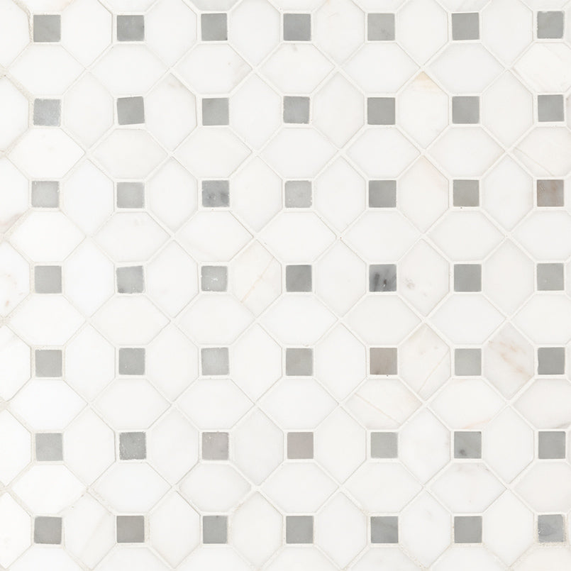 12" X 13" Bianco Dolomite Polished Dotty Pattern Mosaic Sheet (10.6SQ FT/CTN)