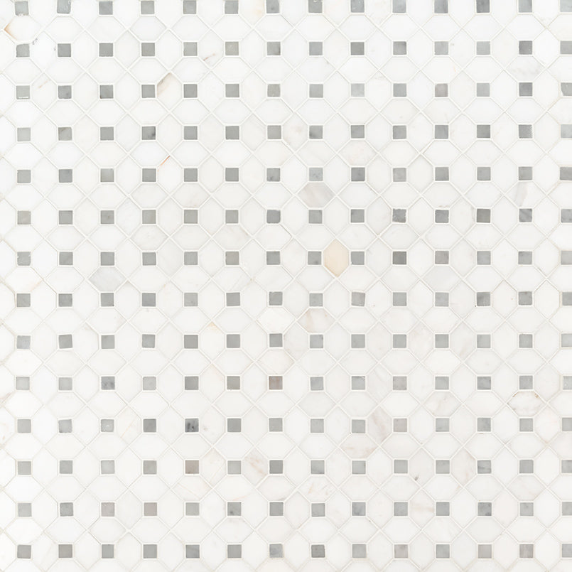 12" X 13" Bianco Dolomite Polished Dotty Pattern Mosaic Sheet (10.6SQ FT/CTN)