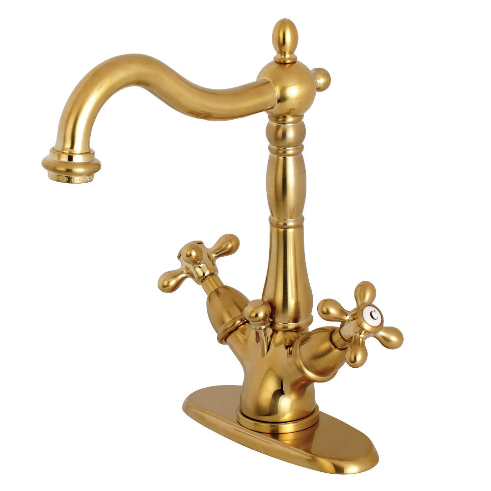 Two-handle Single Hole Deck Mount Bathroom Sink Faucet with Brass Pop-up and Cover Plate