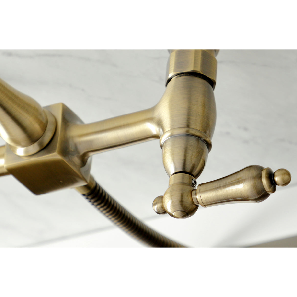 Heritage Traditional Wall Mount Bridge Kitchen Faucet with Brass Sprayer