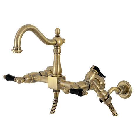 Duchess Wall Mount Traditional Bridge Kitchen Faucet with Brass Sprayer - BUILDMYPLACE