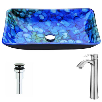 Glass Vessel Sink in Lustrous Blue with Harmony Faucet