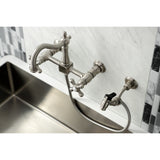 Heritage Wall Mount Bridge Kitchen Faucet with Brass Sprayer