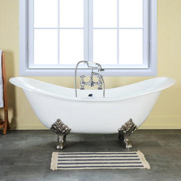 61-Inch Cast Iron Double Slipper Clawfoot Tub with 7-Inch Faucet Drillings