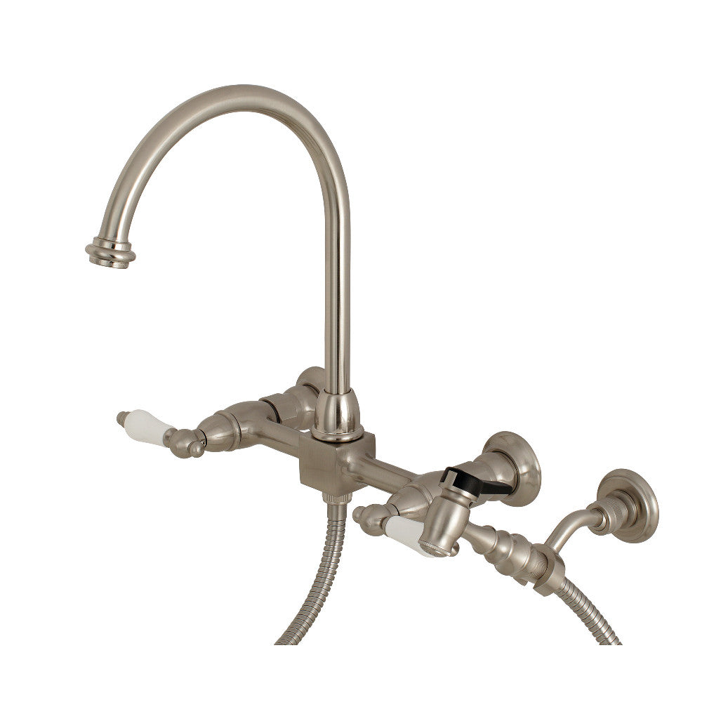 Restoration Wall Mount Bridge Kitchen Faucet with Brass Sprayer