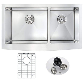 36 in. 60/40 Double Bowl Farmhouse Kitchen Sink in Brushed