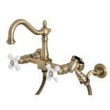 Heritage Wall Mount Bridge Kitchen Faucet W/ Brass Sprayer