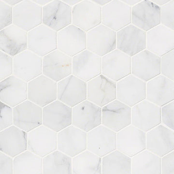 2" X 2" Hexagon Calacatta Cressa Honed White Marble Mosaic Tile (9.8SQ FT/CTN)