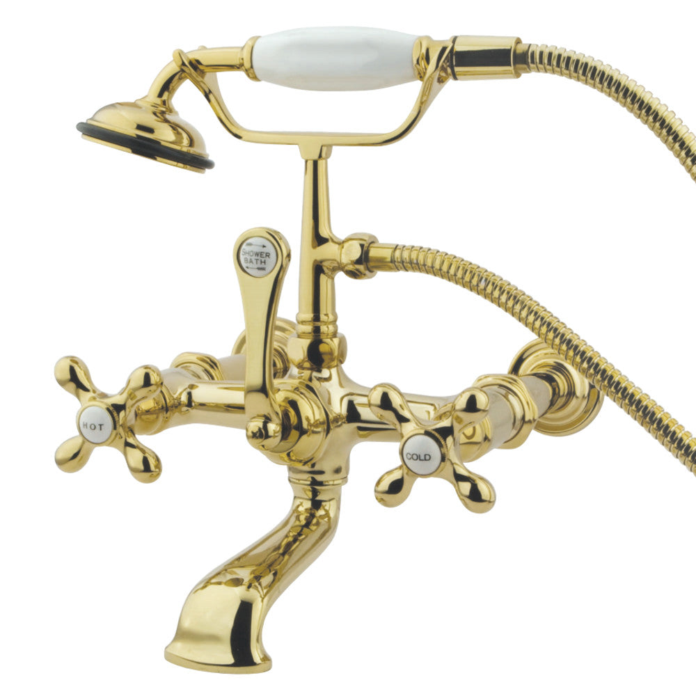 Vintage 7" Wall Mount Tub Faucet With Hand Shower In Metal Cross Handle