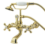 Vintage 7" Wall Mount Tub Faucet With Hand Shower In Metal Cross Handle