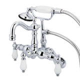 Vintage Adjustable Center Wall Mount Tub Faucet With Hand Shower In 7.5" Spout Reach