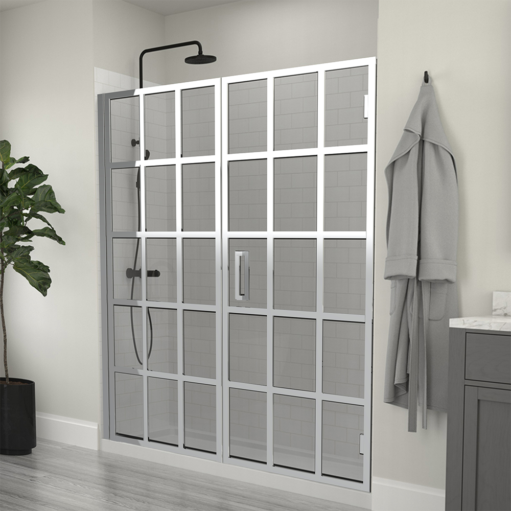 Marina Framed Stainless Steel Pivot Shower Door & Panel with 3/8 In Tempered Safety Glass