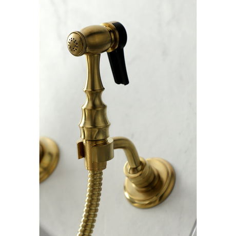 Duchess Wall Mount Traditional Bridge Kitchen Faucet with Brass Sprayer - BUILDMYPLACE