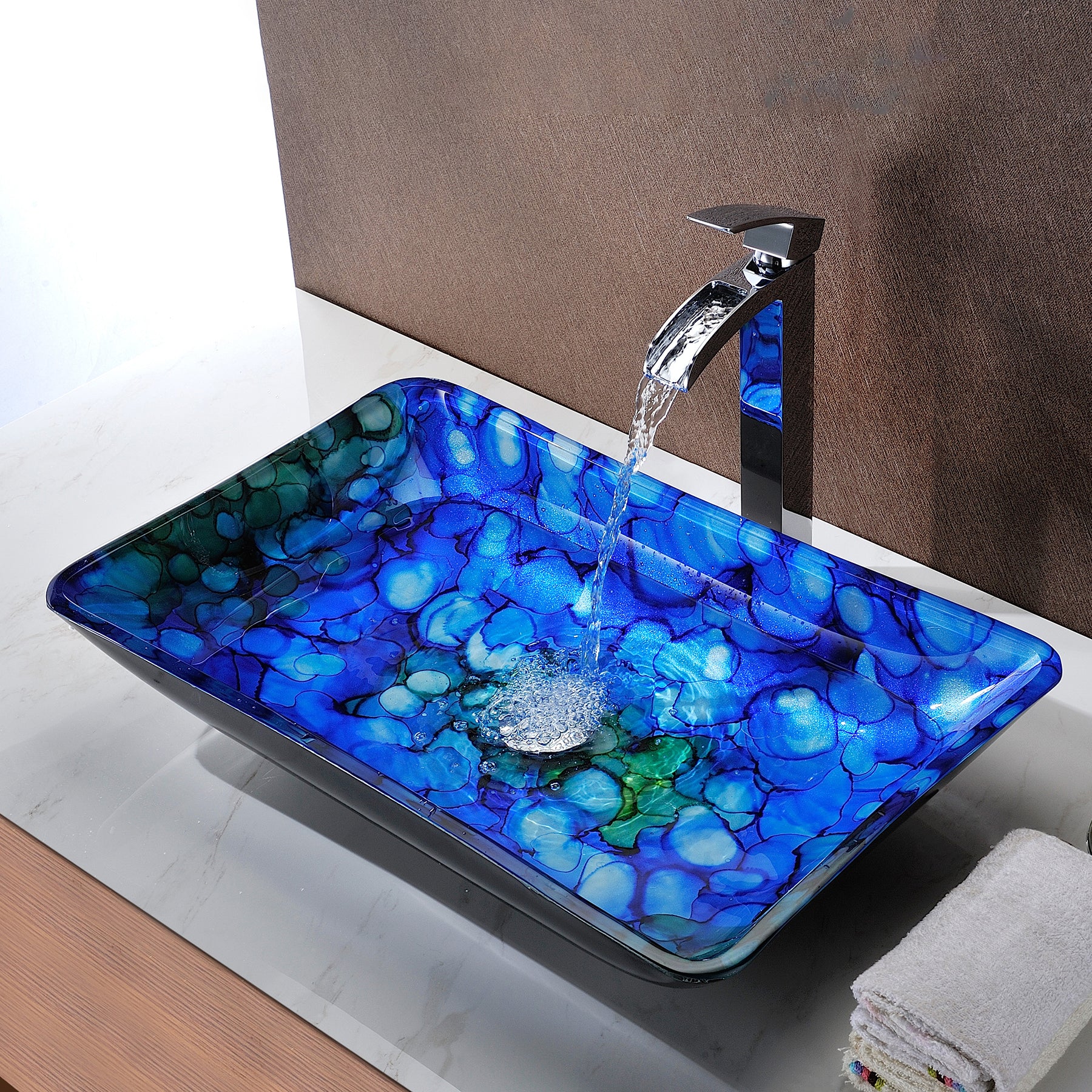 Glass Vessel Sink in Lustrous Blue - Voce Series Deco