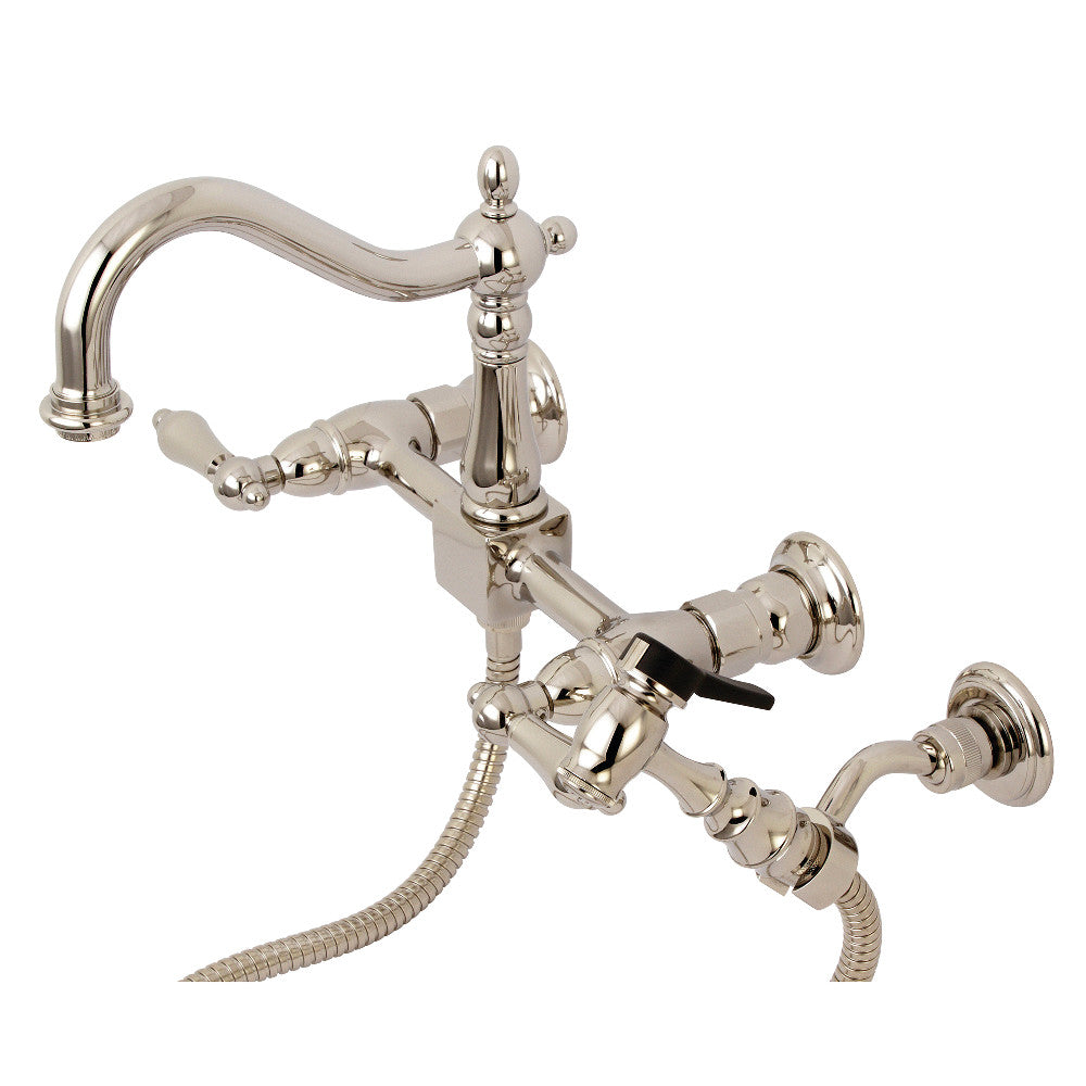 Heritage Traditional Wall Mount Bridge Kitchen Faucet with Brass Sprayer