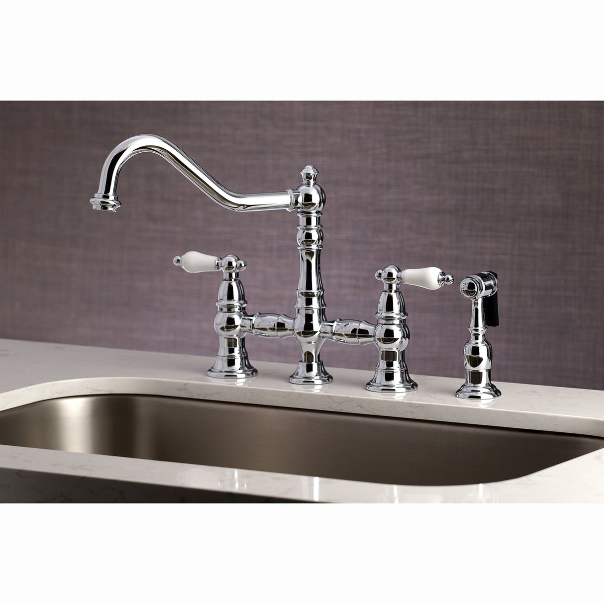 Restoration 8" Bridge Kitchen Faucet With Sprayer