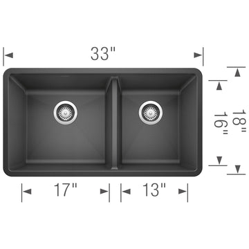 Blanco Precis 33 Inch Double Bowl Silgranit Undermount Kitchen Sink - 60/40