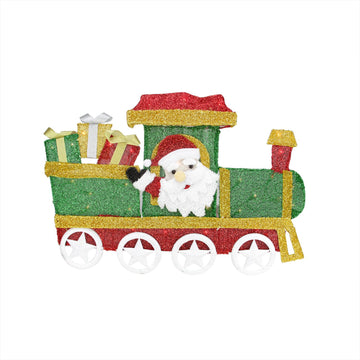 30" Lighted Tinsel Choo Choo Train Locomotive with Santa Claus Christmas Outdoor Decoration